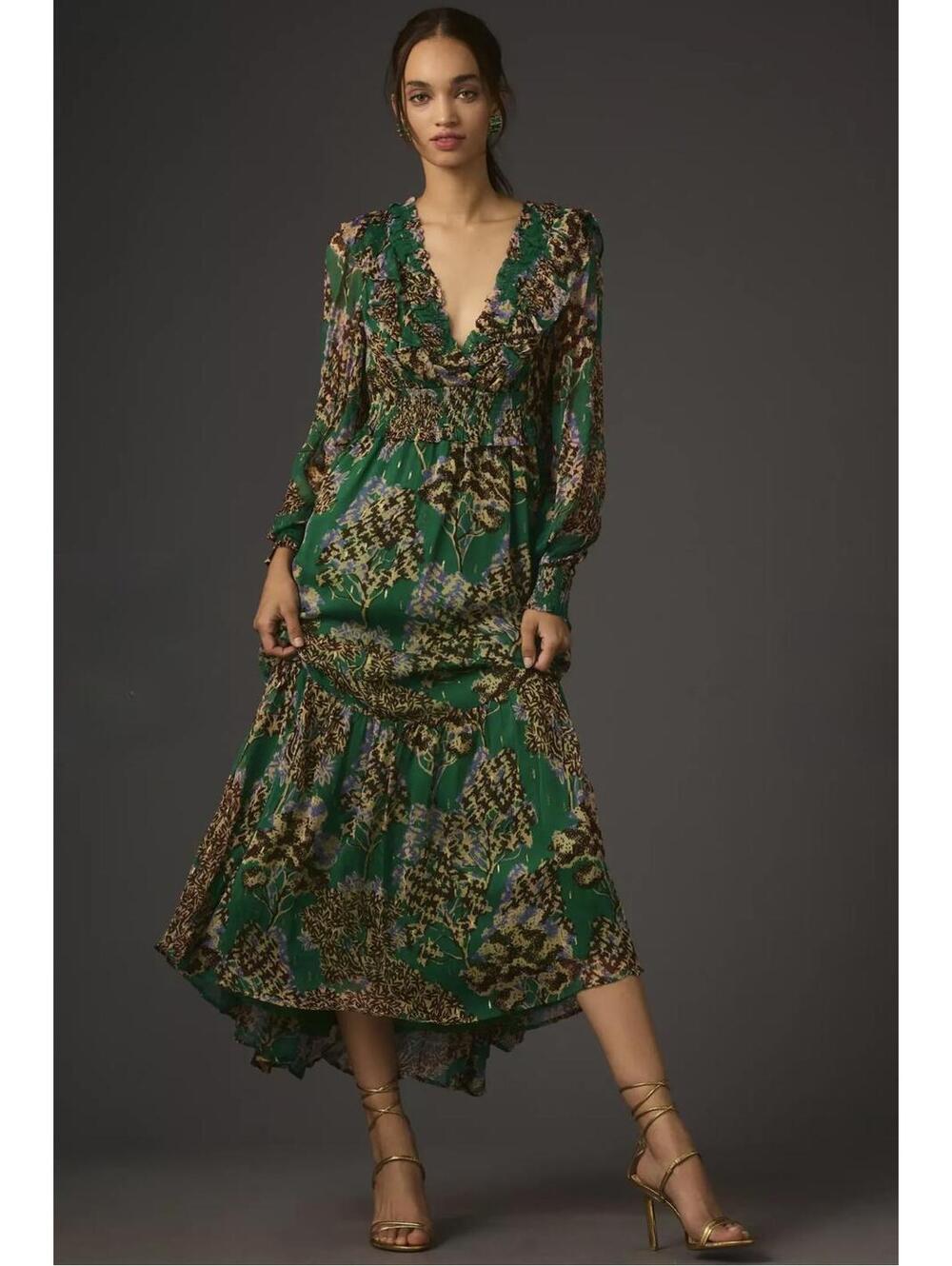 NWT Anthropologie The Odetta Ruffled V-Neck Dress size XS